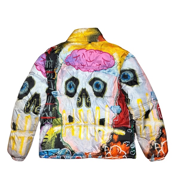 Tango Hotel Men's Graphic Multicolored “I Want My Rose” Skull Puffer Jacket Coat - Picture 4 of 4